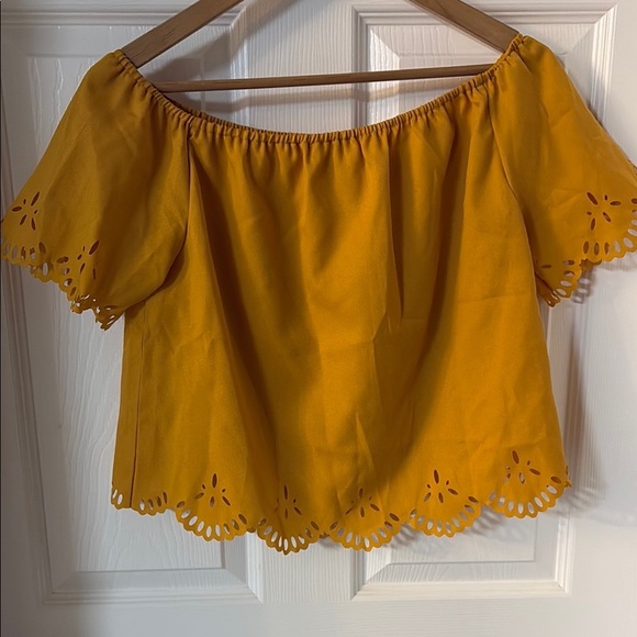 Yellow Off-Shoulder Eyelet Top - Picture 1 of 2